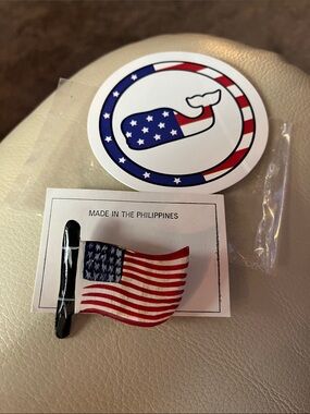 American Flag pin & Vineyard Vines  sticker! USA